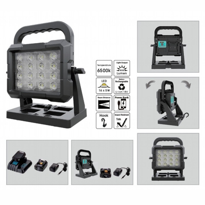 Tripod montato 80W ricaricabile alta luminosità luce di lavoro LED con batteria per utensili elettrici 18V